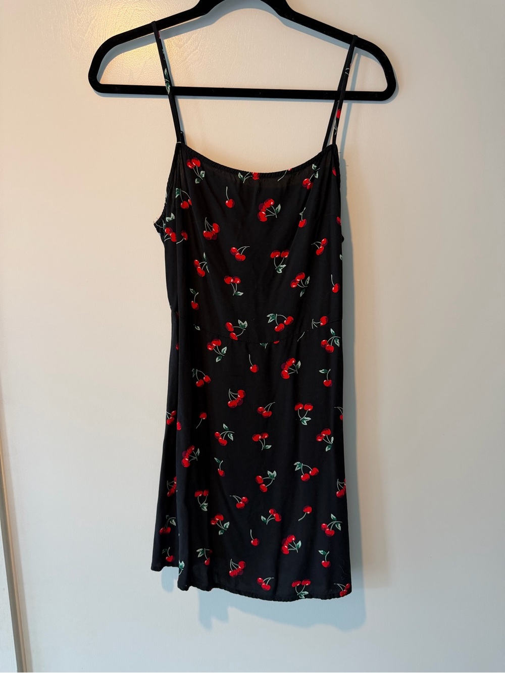 Black Cherry Print Slip Dress - Black / Red